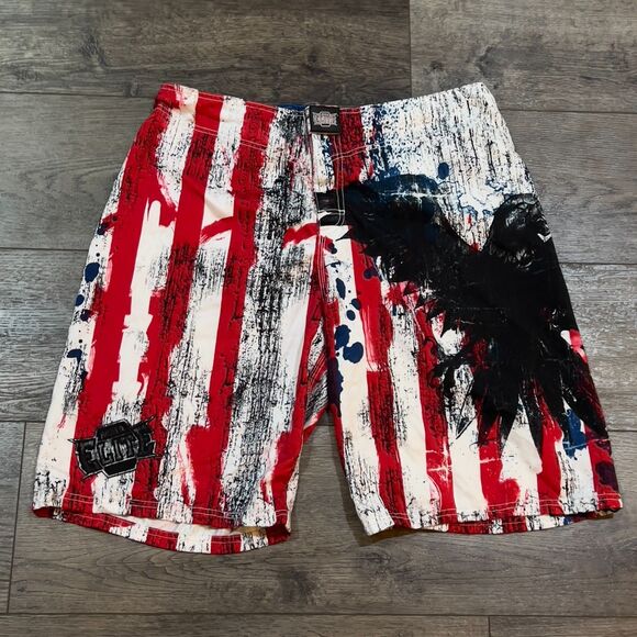 MMA Elite Shorts Inkblot Gym Fighting Stretch Drawstring Pockets Logo Mens XL - Picture 1 of 8